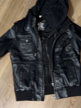 Black Leather Hooded Jacket - Classic Women's Style